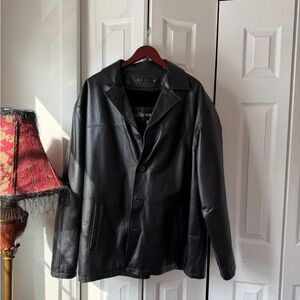 Pelle Moda Men's Black Leather Jacket - Classic Button-Front Coat